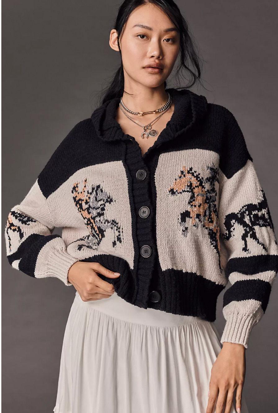 Anthropologie Pilcro Horse Graphic Cardigan Sweater XL